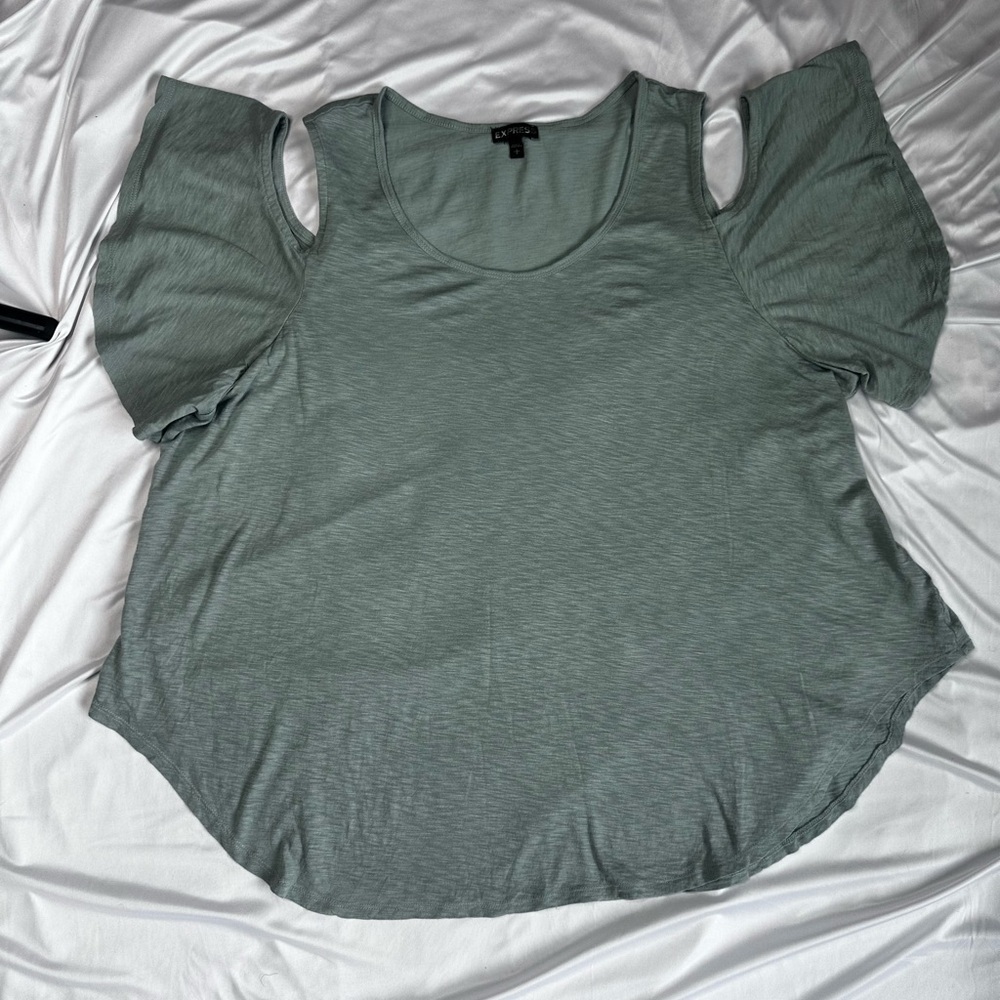 Express Sage Green Blouse with Cutout Sleeves - Picture 4 of 12
